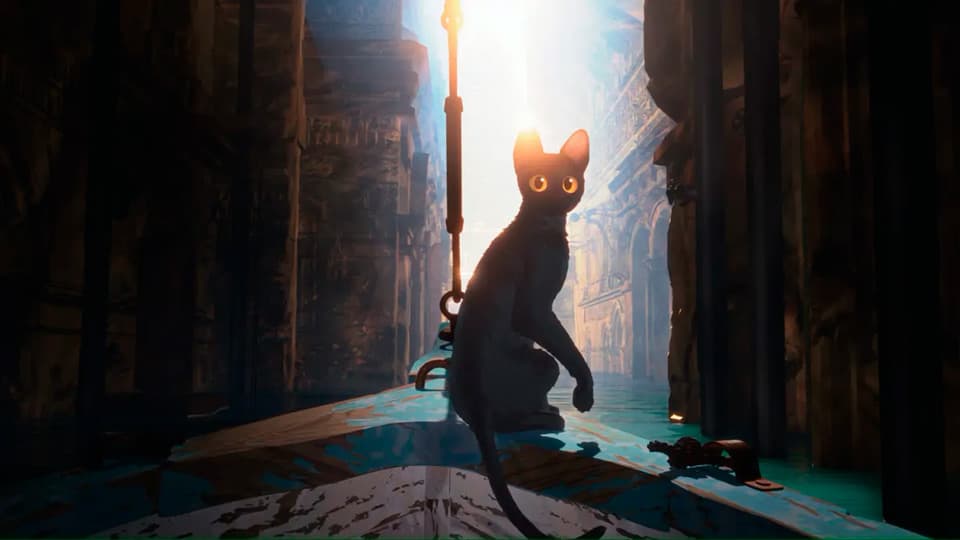 Still image from the animated film 'Flow', representing the screenplay.