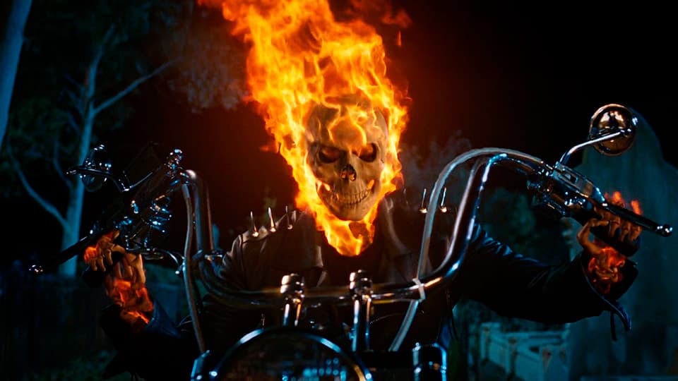 Still image from the 2007 movie 'Ghost Rider', representing the screenplay by David S Goyer.