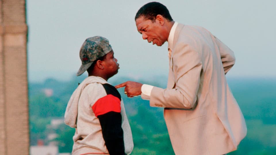Still image from the 1989 movie 'Lean on Me', representing the screenplay.