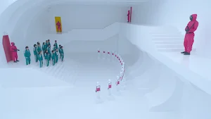 Still image from season 1, episode 7, of the Netflix series Squid Game, representing the transcript 'VIPS'.