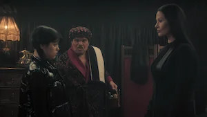 Still image from season 2, episode 3, of the Netflix series Wednesday, representing the transcript 'Call of the Woe'.