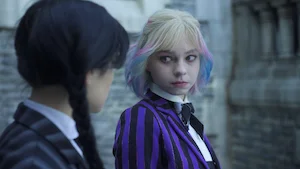 Still image from season 2, episode 6, of the Netflix series Wednesday, representing the transcript 'Woe Thyself'.