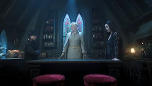Still image from season 2, episode 8, of the Netflix series Wednesday, representing the transcript 'This Means Woe'.